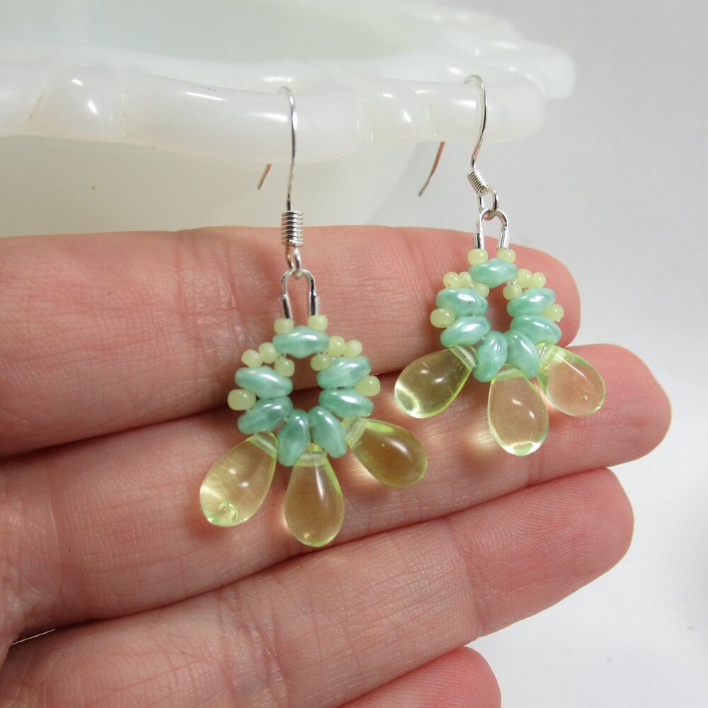 Handmade Uranium glass drop bead earrings - Picture 7 of 10